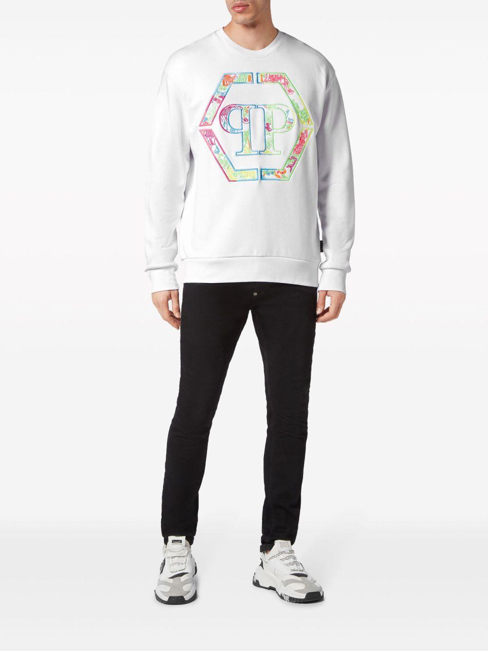 PHILIPP PLEIN Logo-embroidered Drop-shoulder Sweatshirt In White Product Image