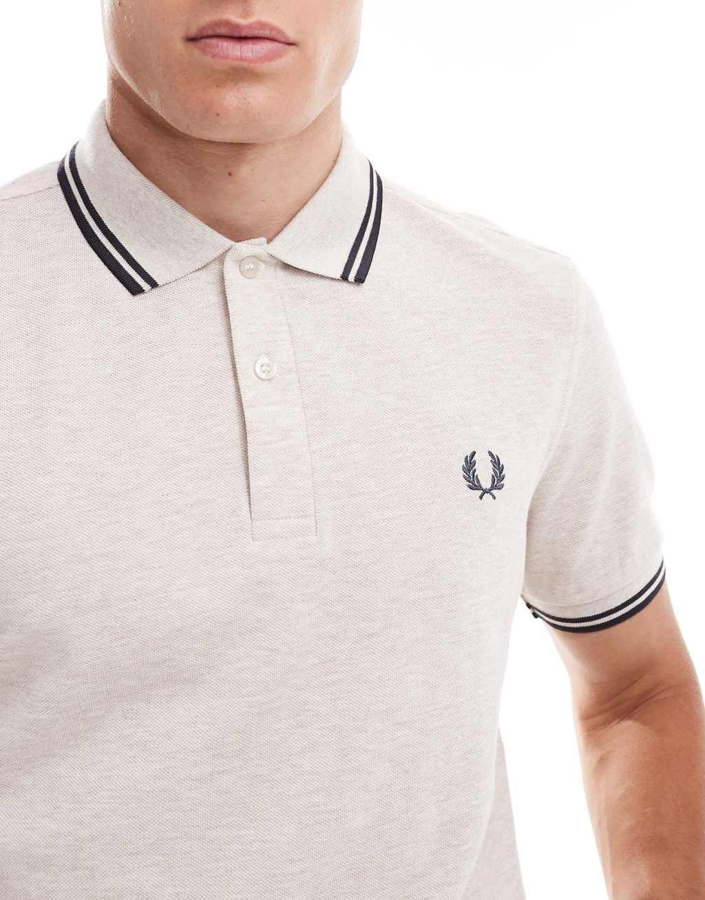 Fred Perry twin tipped polo shirt in off white Product Image