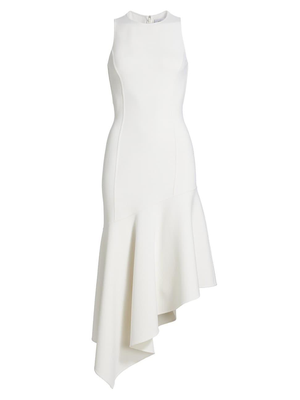 Womens Wool Asymmetric Draped Midi-Dress Product Image