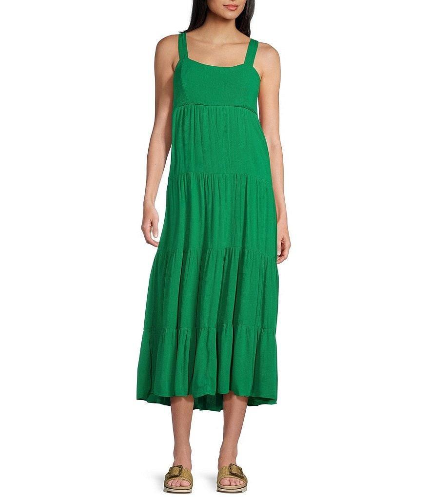 Moa Moa Sleeveless Square Neck Tiered Midi Dress Product Image