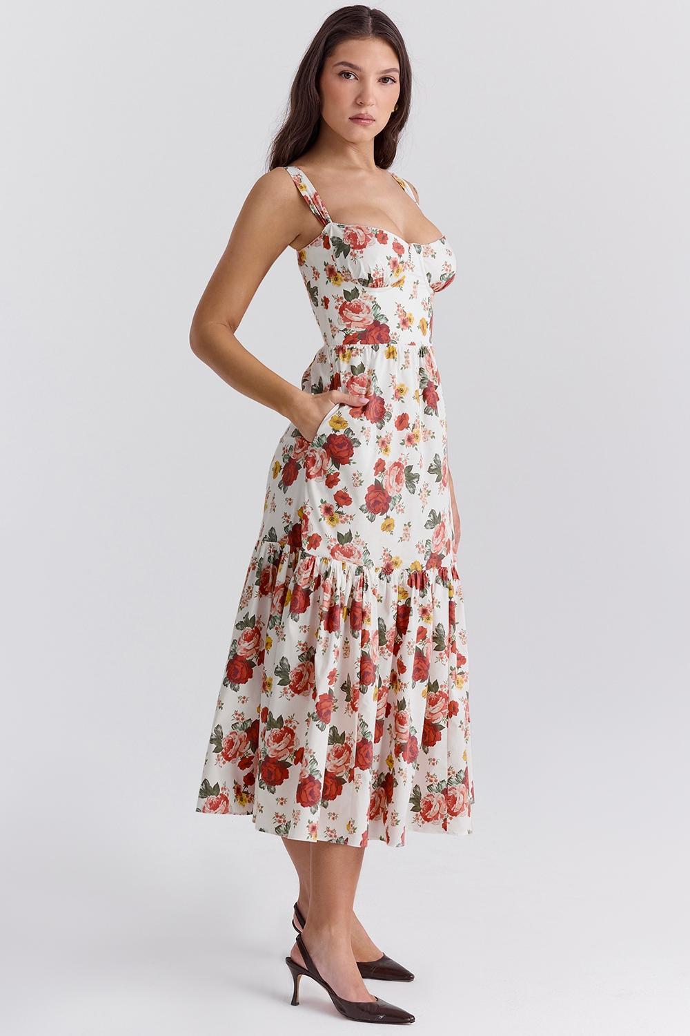 Elia Italian Rose Print Cotton Midi Sundress Product Image