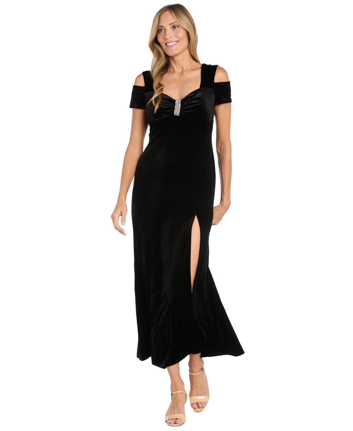 R & M Richards Womens Cold-Shoulder Embellished Velvet Gown Product Image