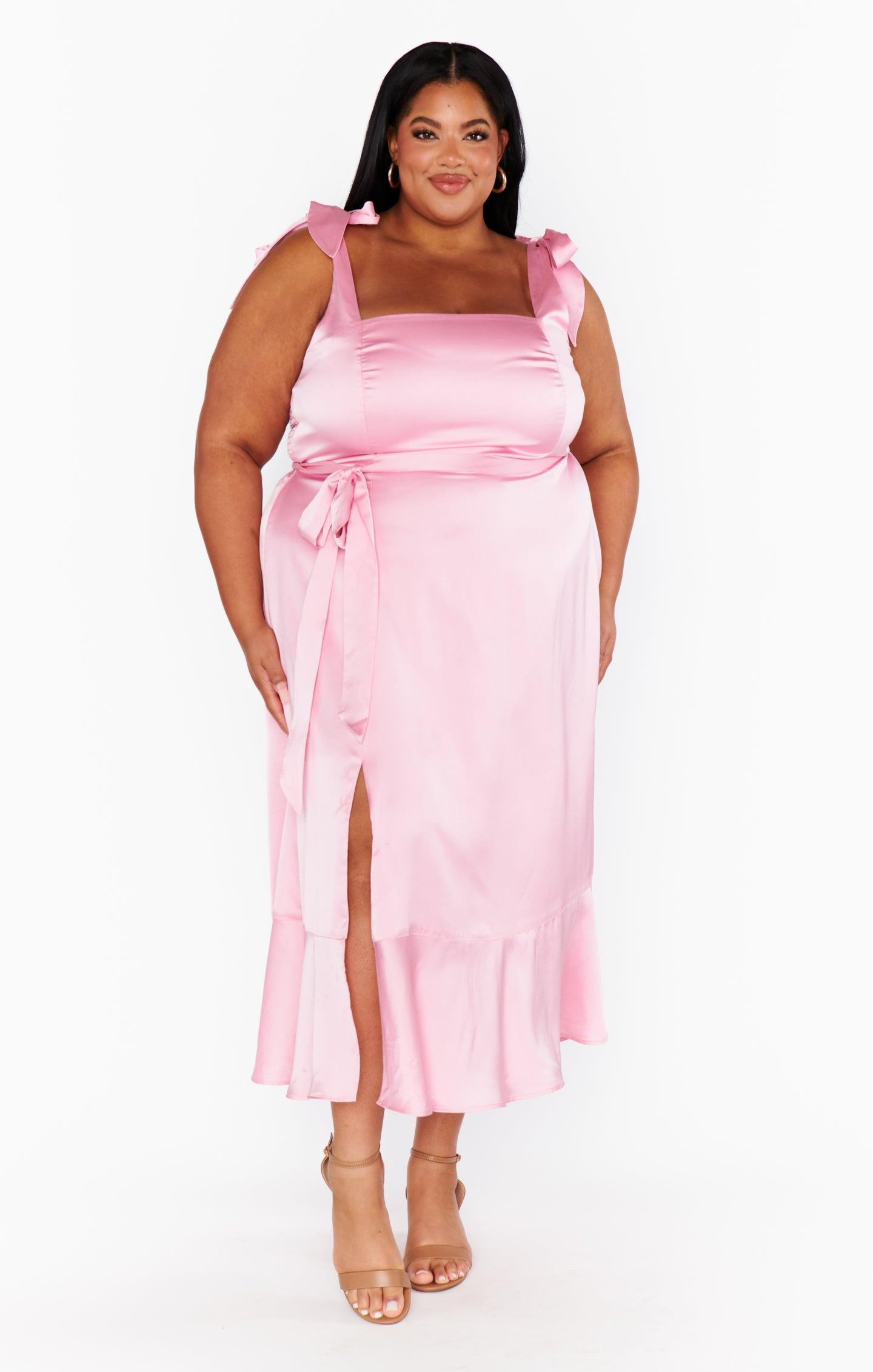 Garden Midi Dress ~ Light Pink Luxe Satin Product Image