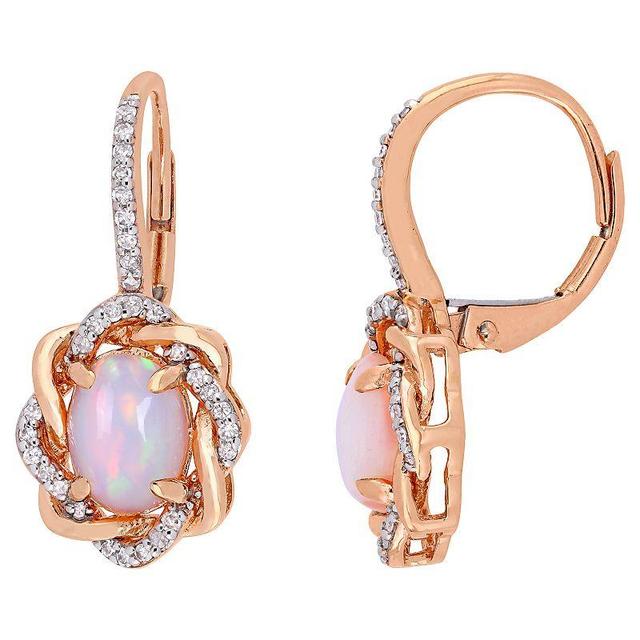 Stella Grace 10k Rose Gold 1/4 Carat T.W. Diamond & Ethiopian Opal Leverback Love Knot Earrings, Womens, Blue Product Image