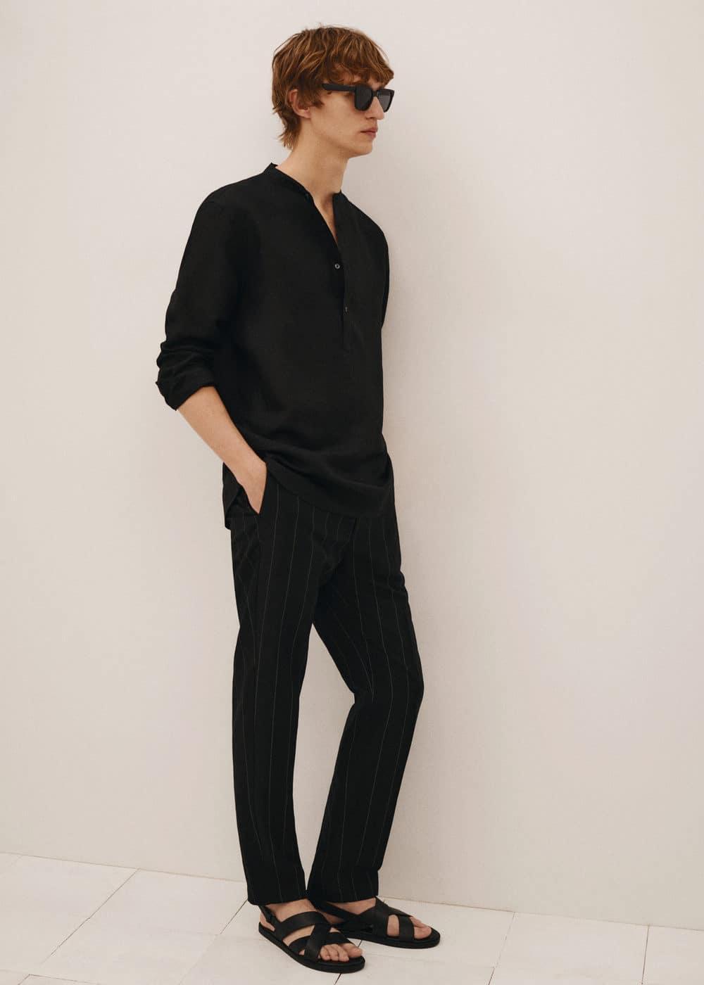 MANGO MAN - Slim-fit linen pants with pinstripes blackMen Product Image