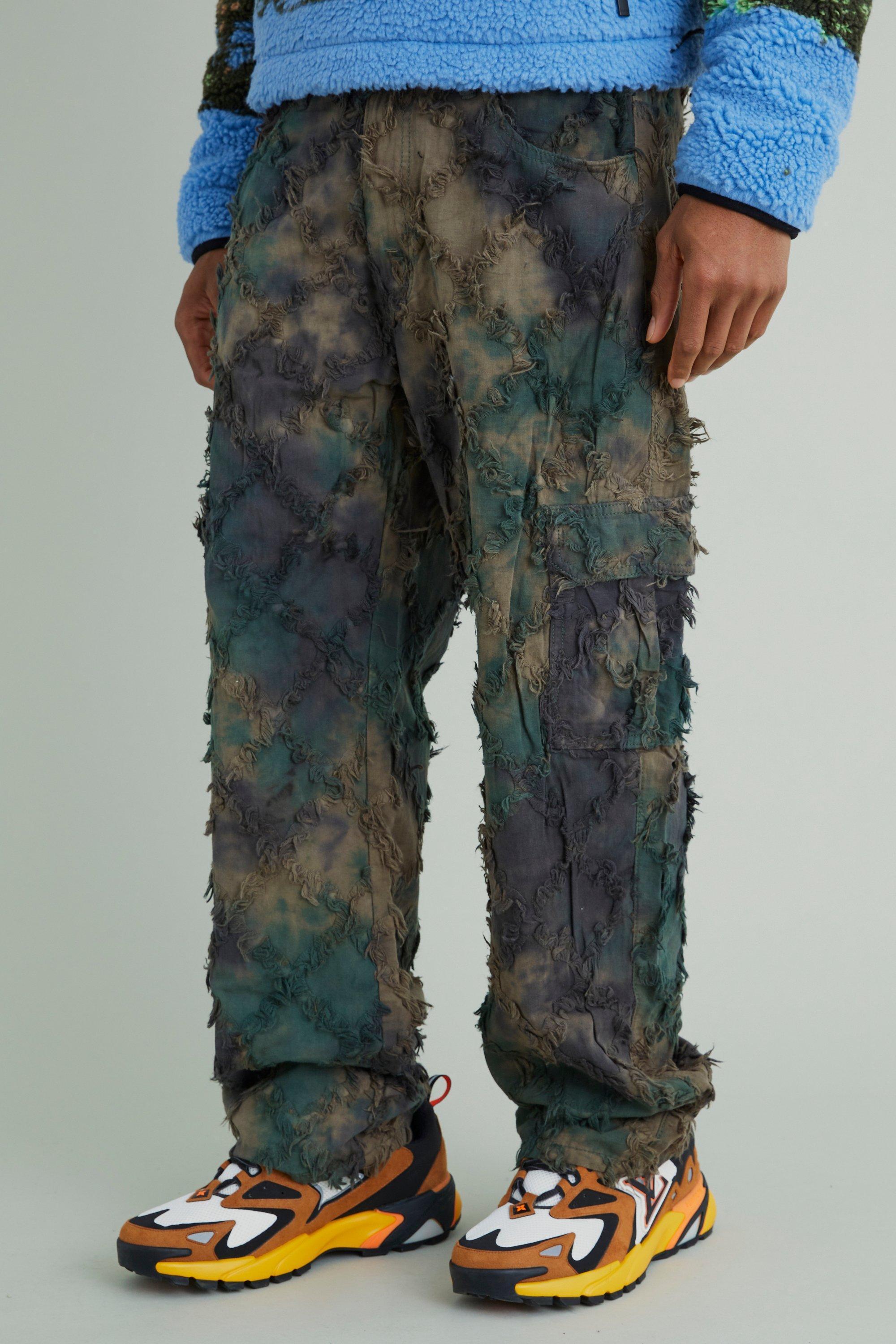 Fixed Waist Relaxed Oil Camo Cargo Tapestry Pants | boohooMAN USA Product Image