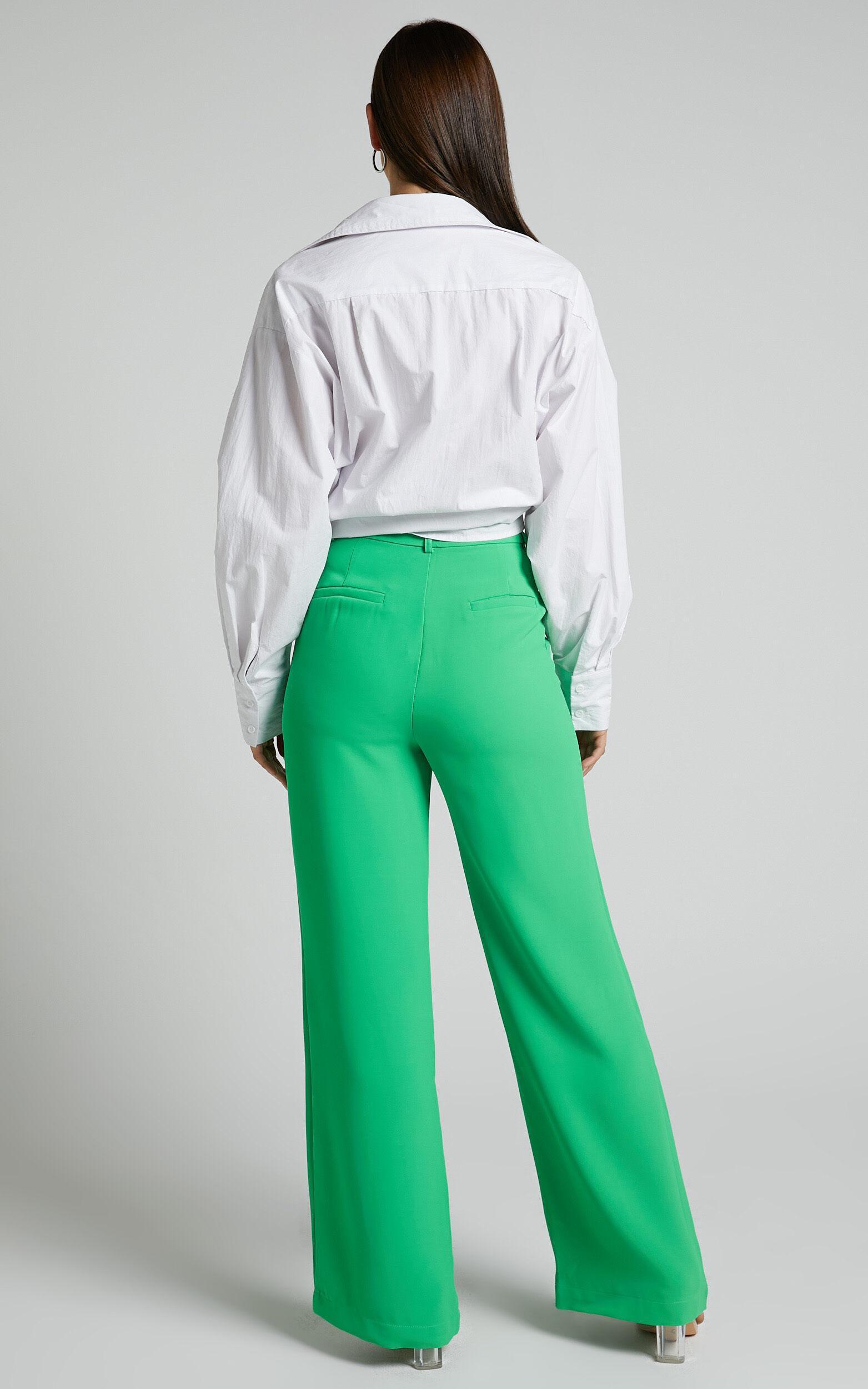 Bonnie Pants - High Waisted Tailored Wide Leg Pants in Green Product Image