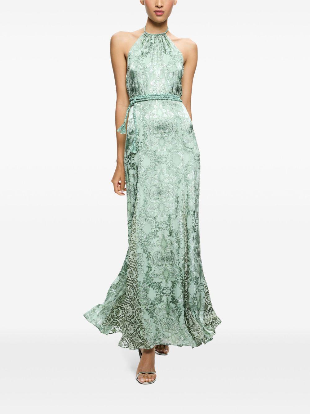 ALICE AND OLIVIA DANIKA HALTER MAXI DRESS WITH BELT Â€“ VANITY PISTACHIO Product Image