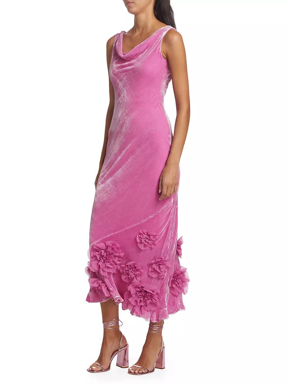 Asher Draped Floral Velvet Midi-Dress Product Image