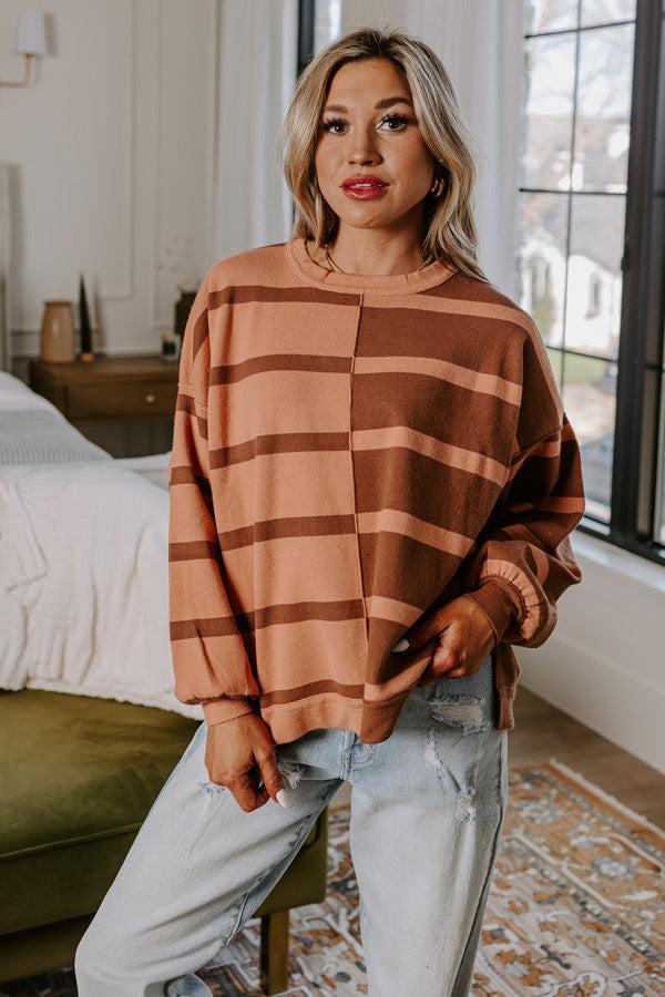 Cafe Patio Stripe Sweater Top In Chocolate product image