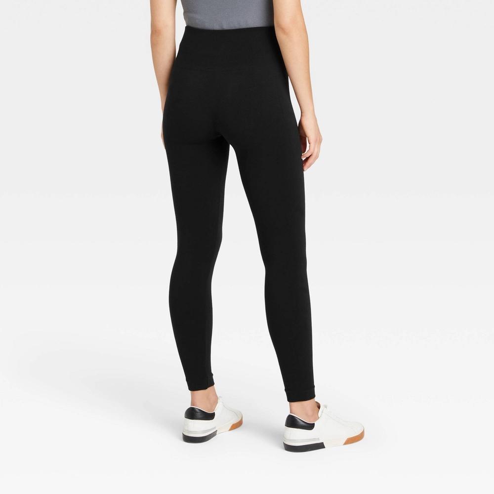 Women's High Waisted Cotton Seamless Fleece Lined Leggings - A New Day™ Black L/XL Product Image