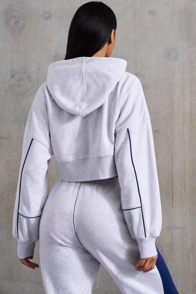 Waffle Lined Cropped Zip Up Hooded Jacket in Heather Grey Product Image