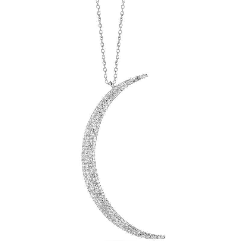 Sunkissed Sterling Pave Cubic Zirconia Crescent Moon Necklace, Womens Silver Tone Product Image