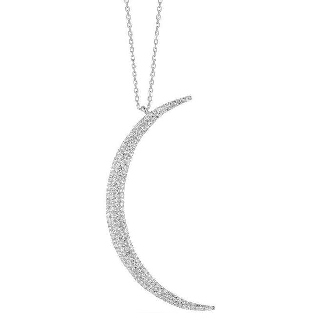 Sunkissed Sterling Pave Cubic Zirconia Crescent Moon Necklace, Womens Silver Product Image