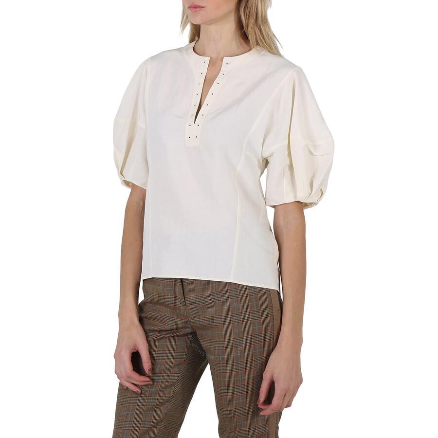 Chloe Ladies Iconic Milk Linen Silk Canvas Puff-sleeve Blouse In White Product Image