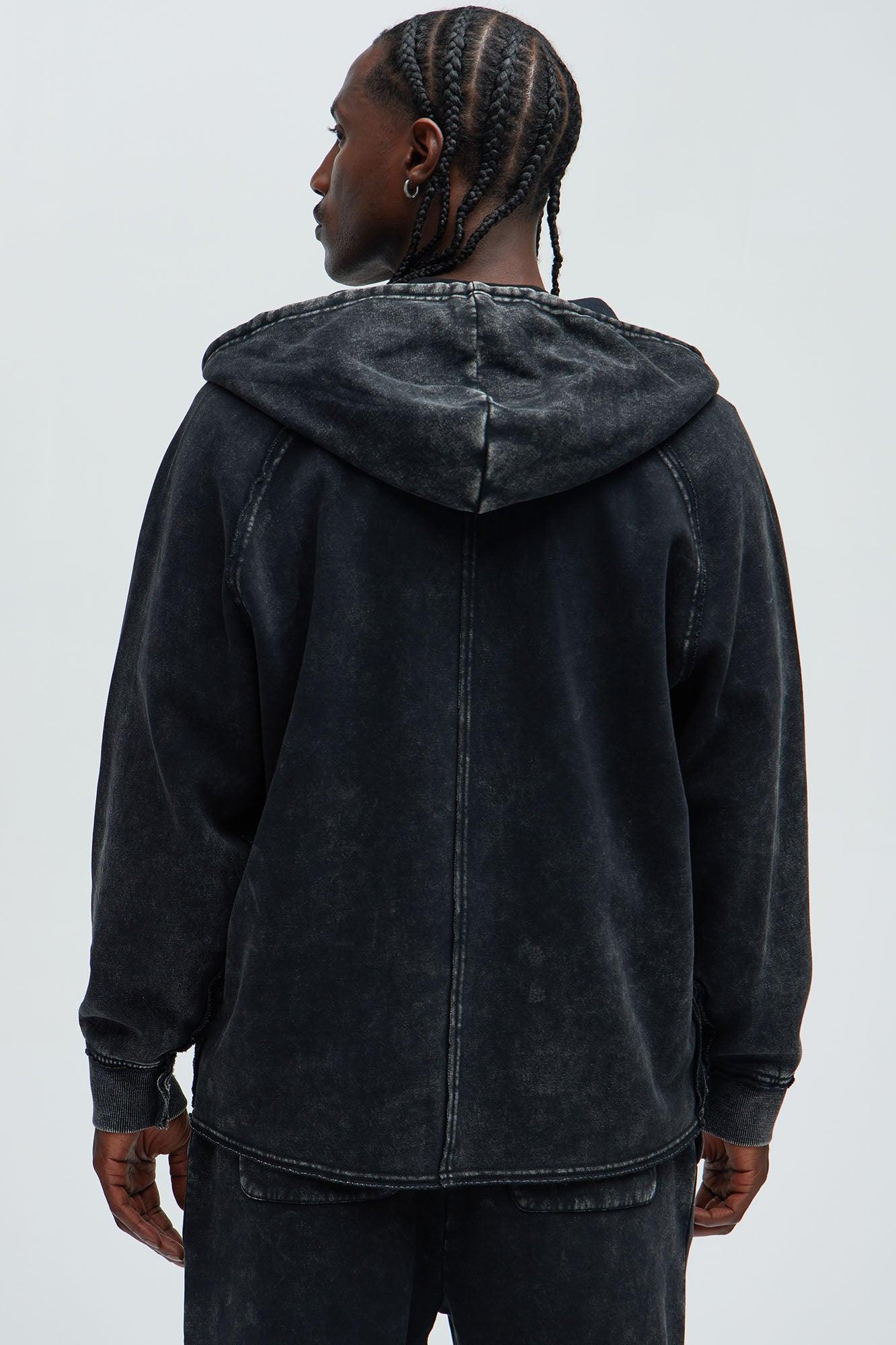 Tyson Oversized Frayed Seams Hoodie - Black Product Image