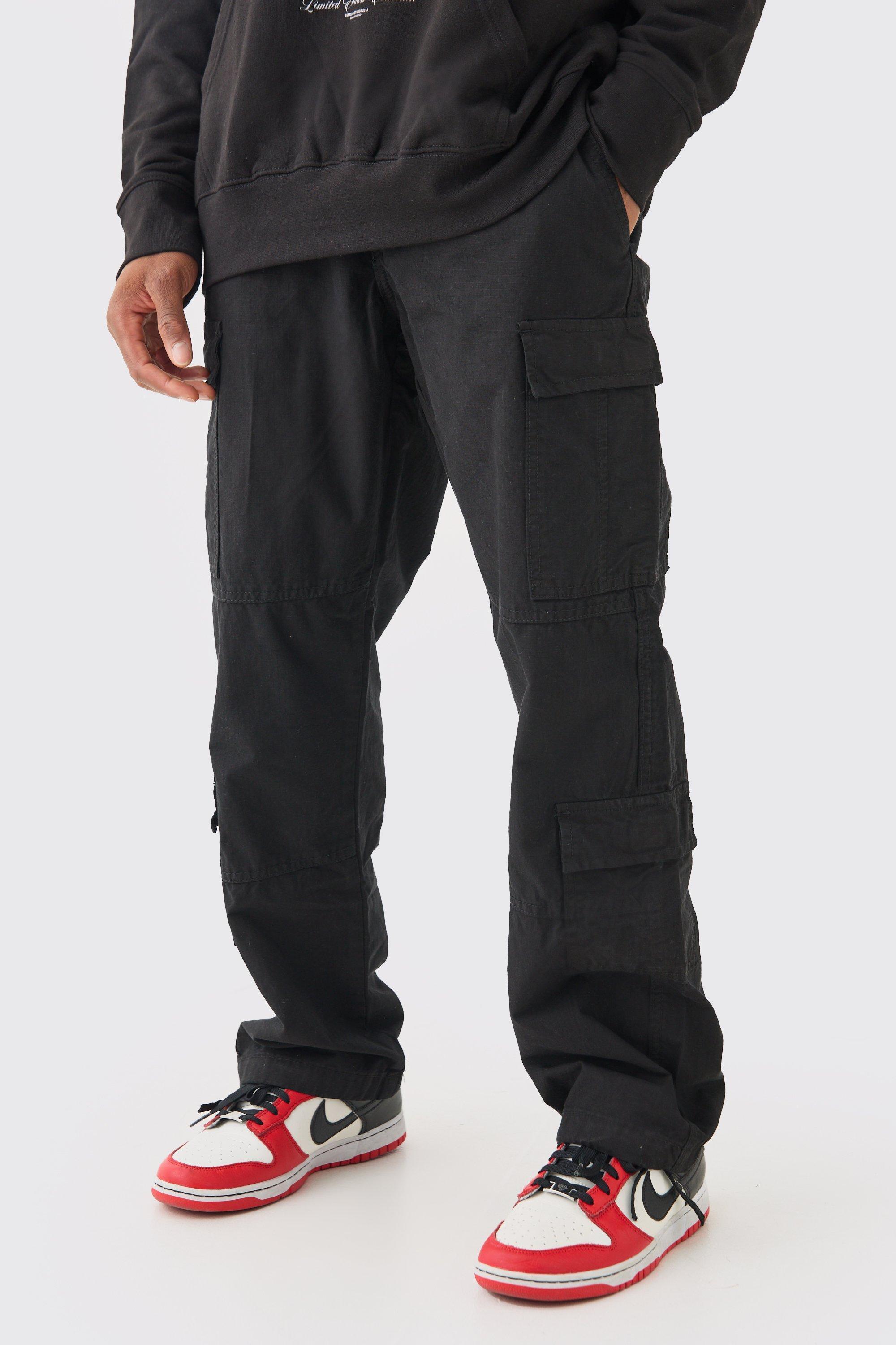 Mens Black Relaxed Multi Cargo Ripstop Trouser, Black Product Image