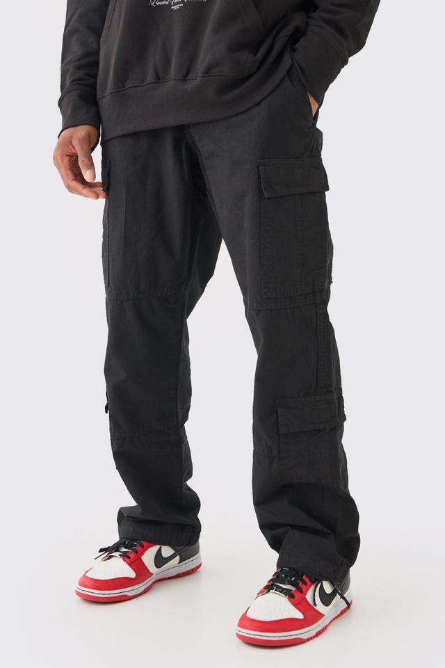 Relaxed Multi Cargo Ripstop Pants With Woven Tab | boohooMAN USA Product Image