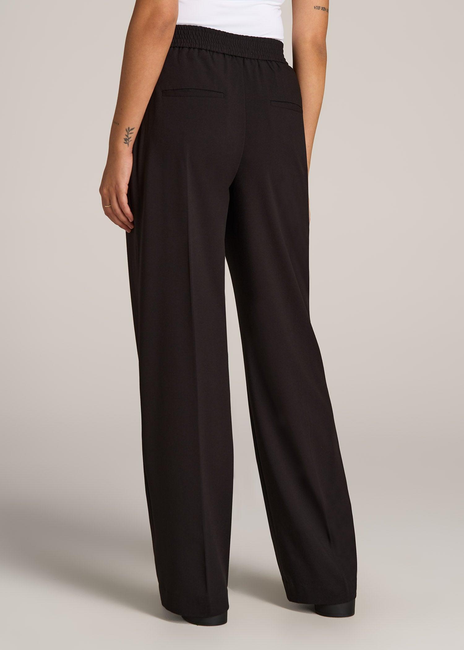 Flat Front Wide Leg Dress Pants for Tall Women in Black Product Image