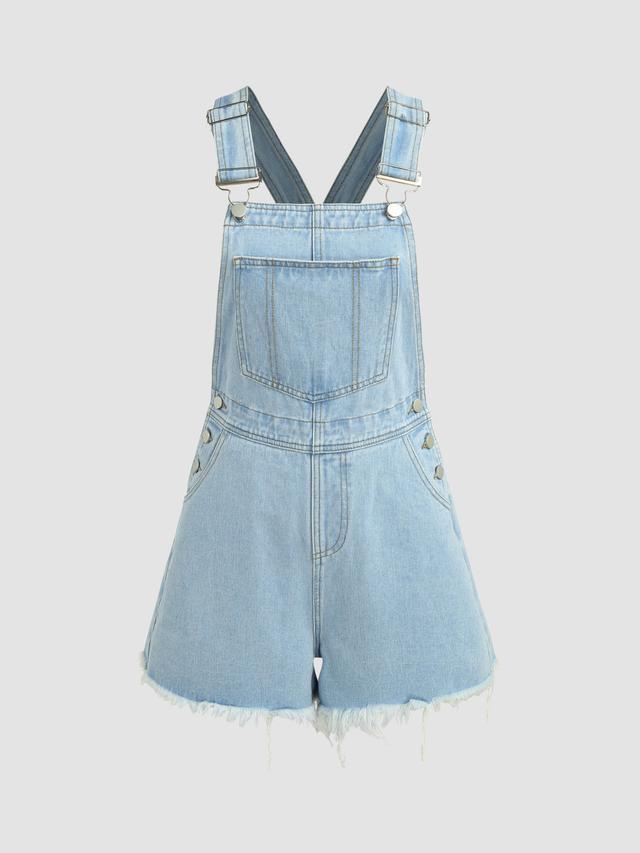 Denim Buckle Fringe Romper Product Image