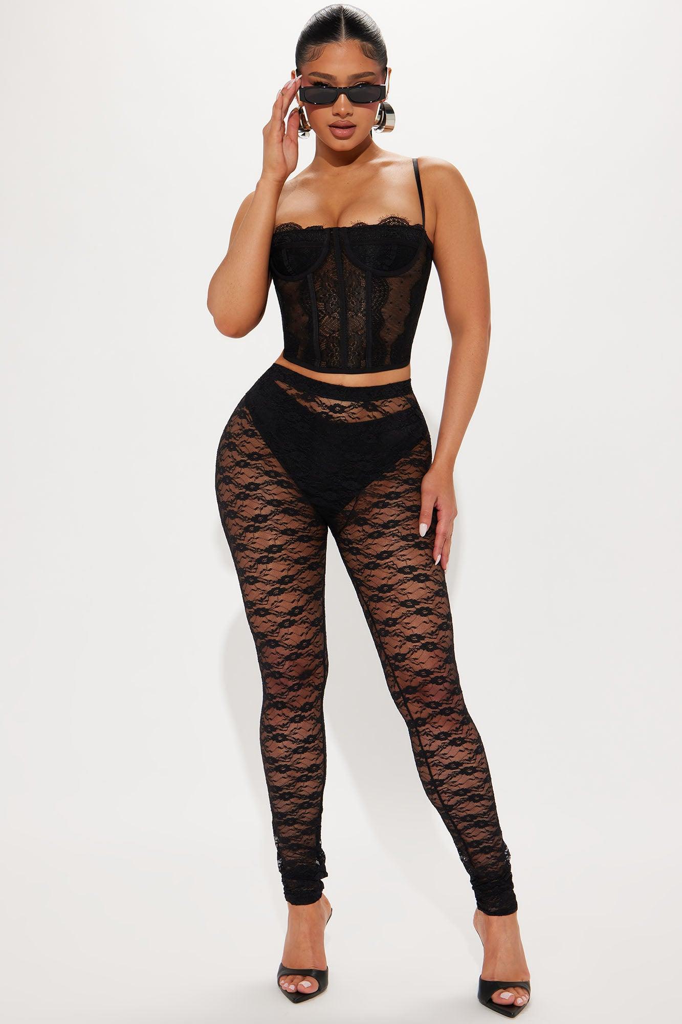 Sneak A Peak Lace Legging - Black Product Image