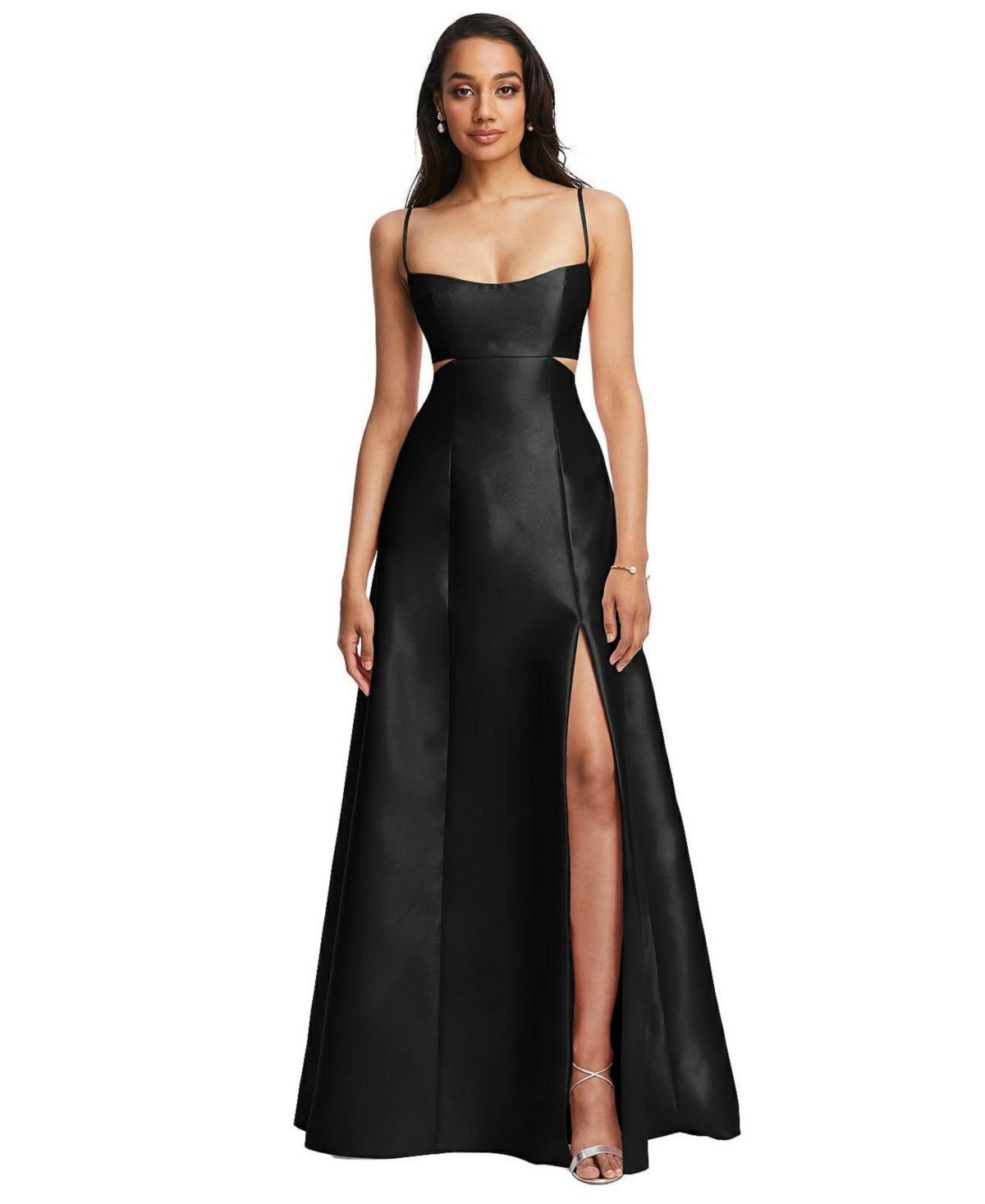 Womens Open Neckline Cutout Satin Twill A-Line Gown with Pockets Product Image