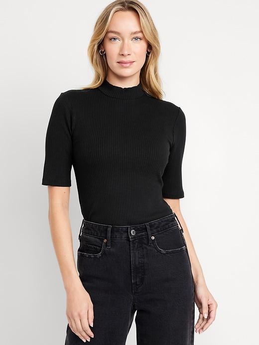 Ribbed Mock-Neck Top Product Image