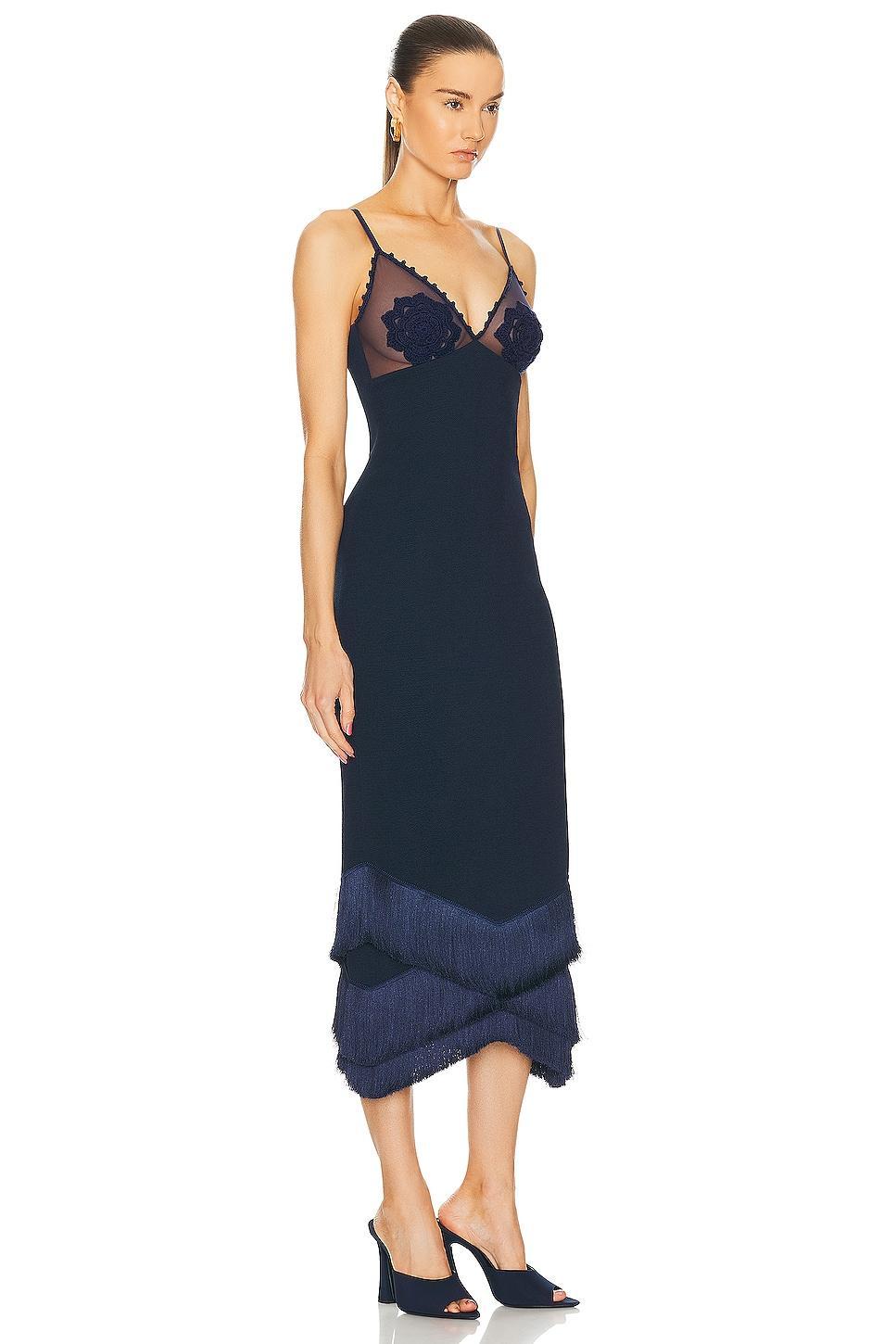 PatBO Embroidered Crochet Midi Dress in Navy Product Image