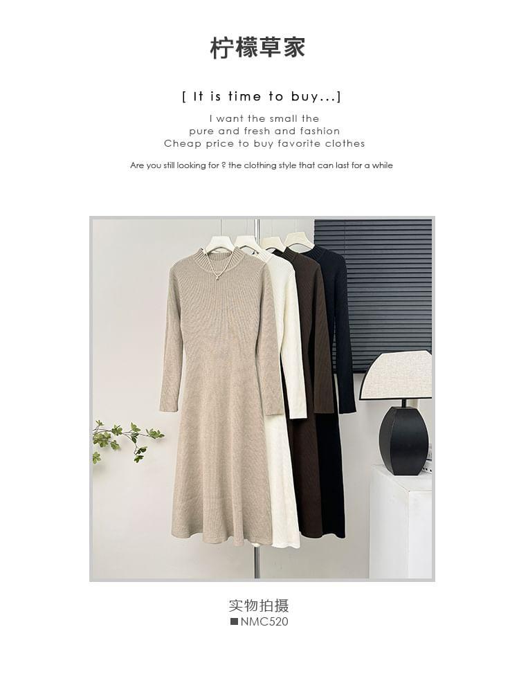 Mock-Neck Ribbed-Knit Dress Product Image