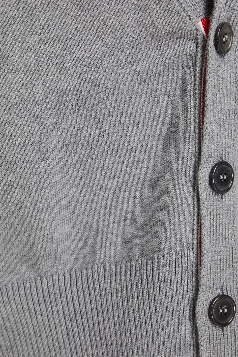 Cardigan Aus Baumwolle Mit Zopfstrickmuster Und Ripsbandbesatz In Grau Product Image