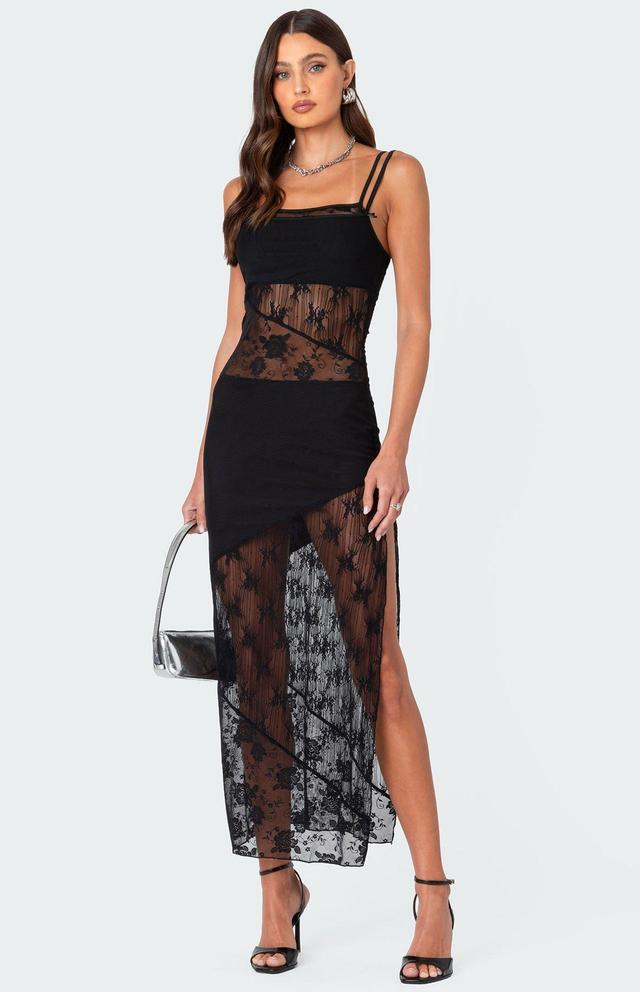 Edikted Women's Sheer Mesh & Lace Patchwork Maxi Dress Product Image