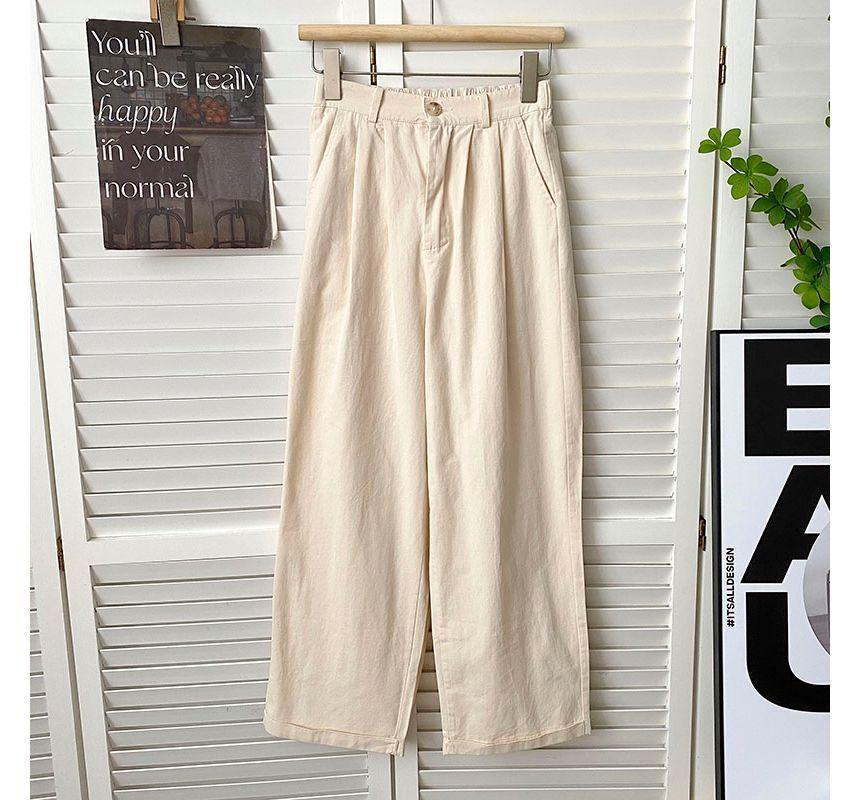 Elastic Waist Plain Wide Leg Pants Product Image