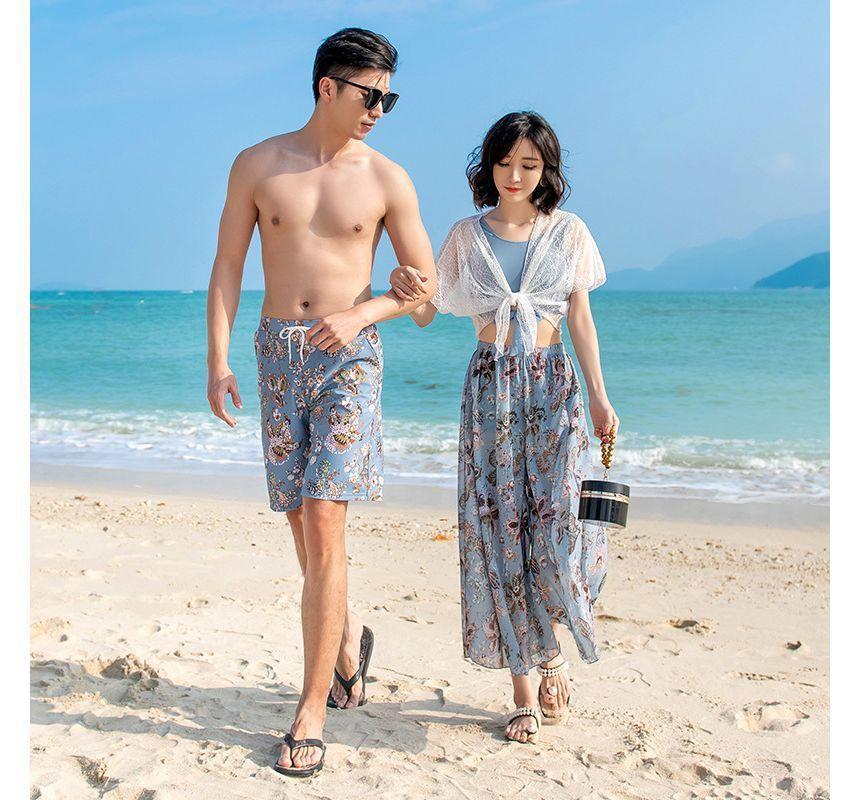 Couple Matching Swim Shorts / Wide Leg Pants / Crop Tank Top / Print Shorts / Cover-Up / Swim Top / Set Product Image