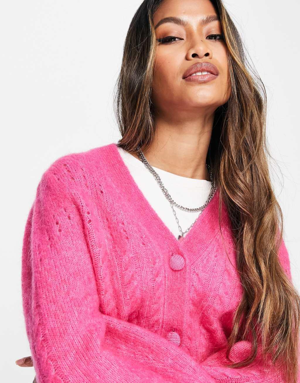 & Other Stories wool blend cable knit cardigan in pink Product Image