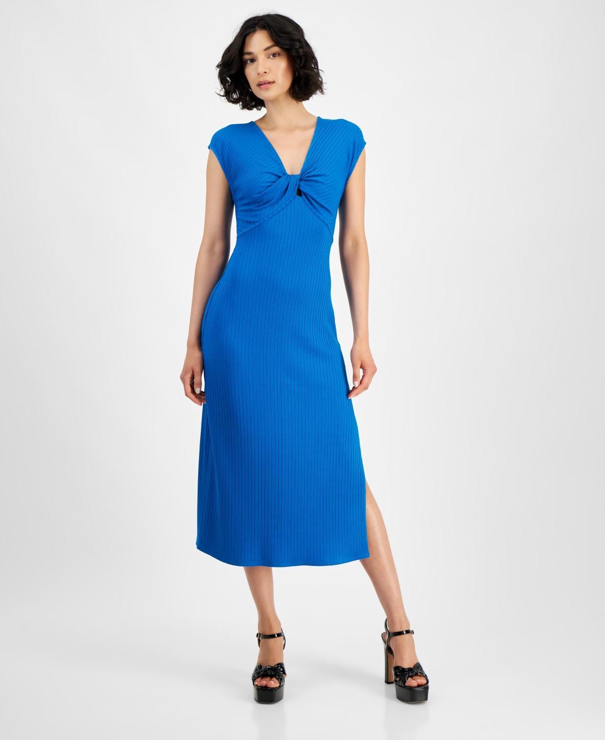 Women's Rib-Knit Keyhole Twist-Front Midi Dress, Created for Macy's Product Image