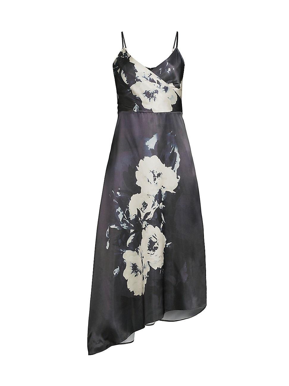 Womens Floral Asymmetric Slip Midi-Dress Product Image