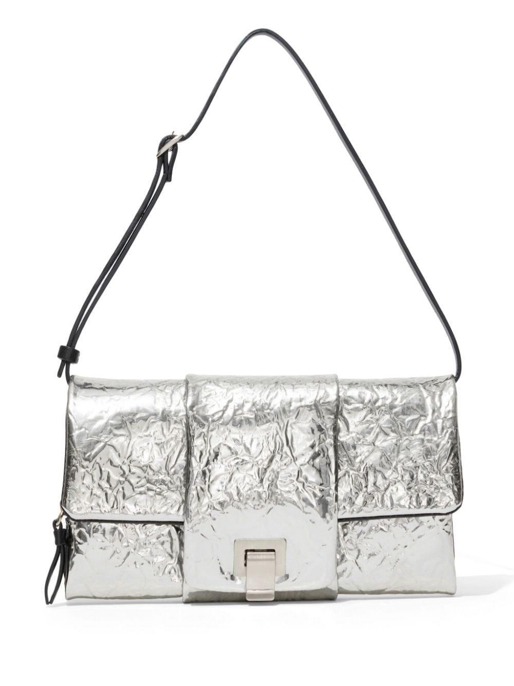 Flip Metallic-effect Leather Shoulder Bag In Silver Product Image