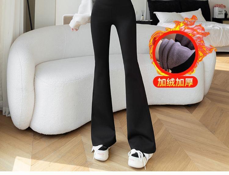 High Waist Plain Fleece Flared Pants Product Image