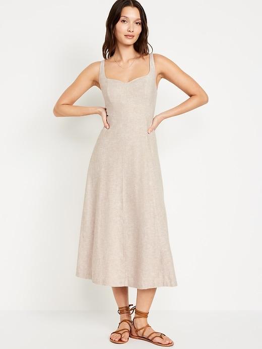 Fit & Flare Linen-Blend Midi Dress Product Image