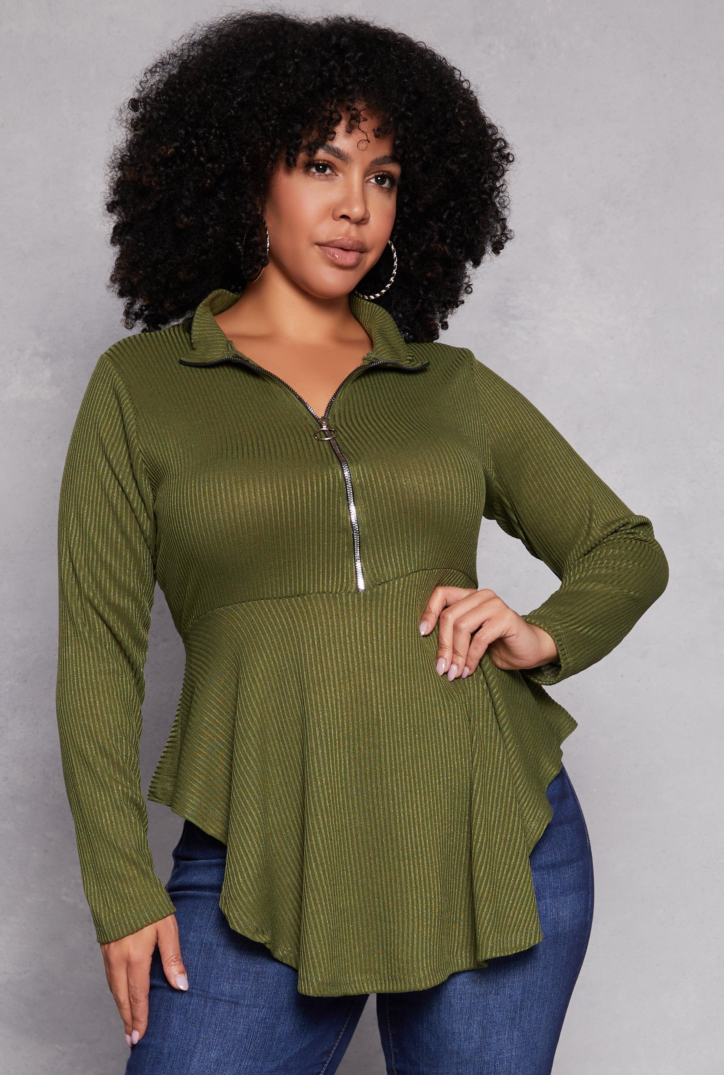 Womens Plus Size Half Zip Peplum Top Product Image