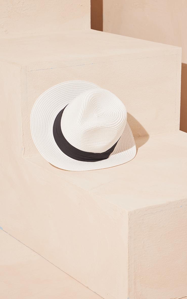 White Straw Fedora Sun Hat Product Image