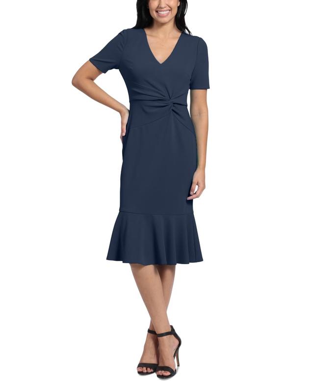 Petite London Times V-neck Flounce Hem Midi Dress, Womens Blue Product Image