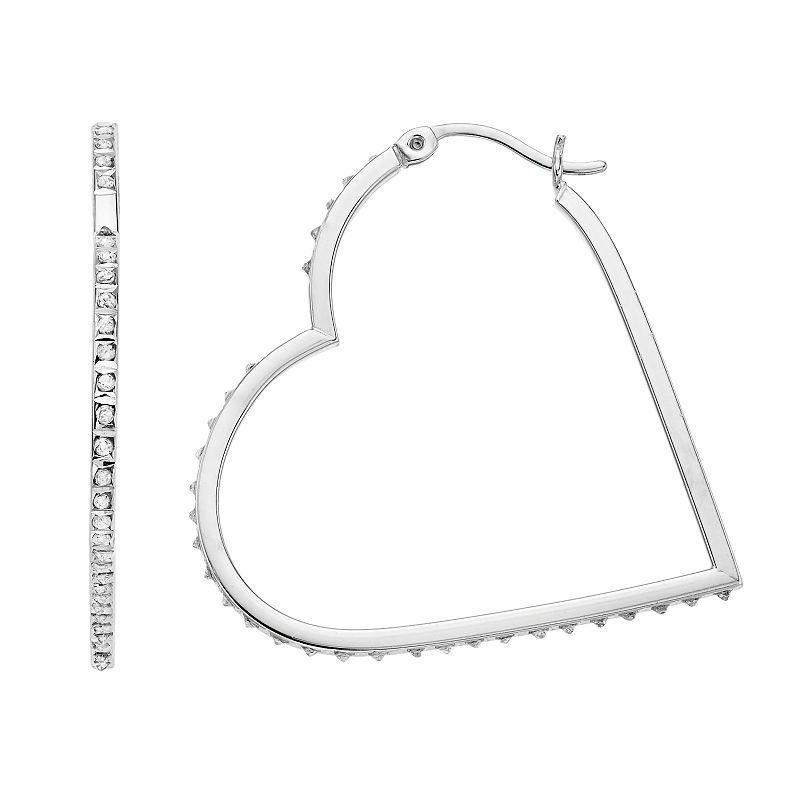 Diamond Mystique Sterling Silver Diamond Accent Heart-Shaped Hoop Earrings, Womens, White Product Image