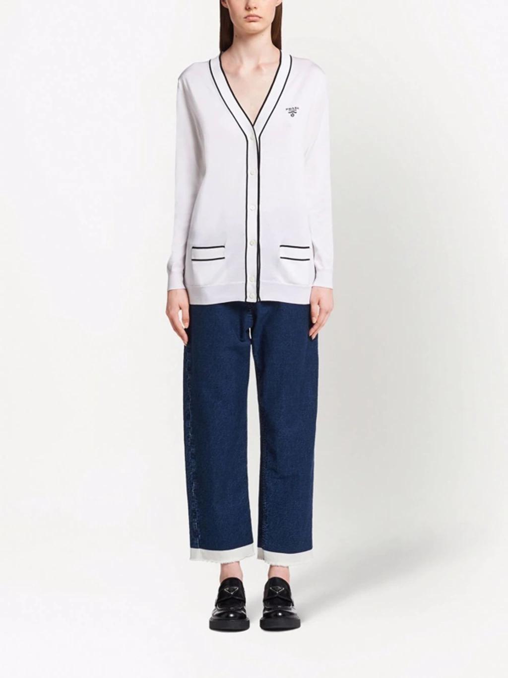 Logo-knitted V-neck Cardigan In White Product Image