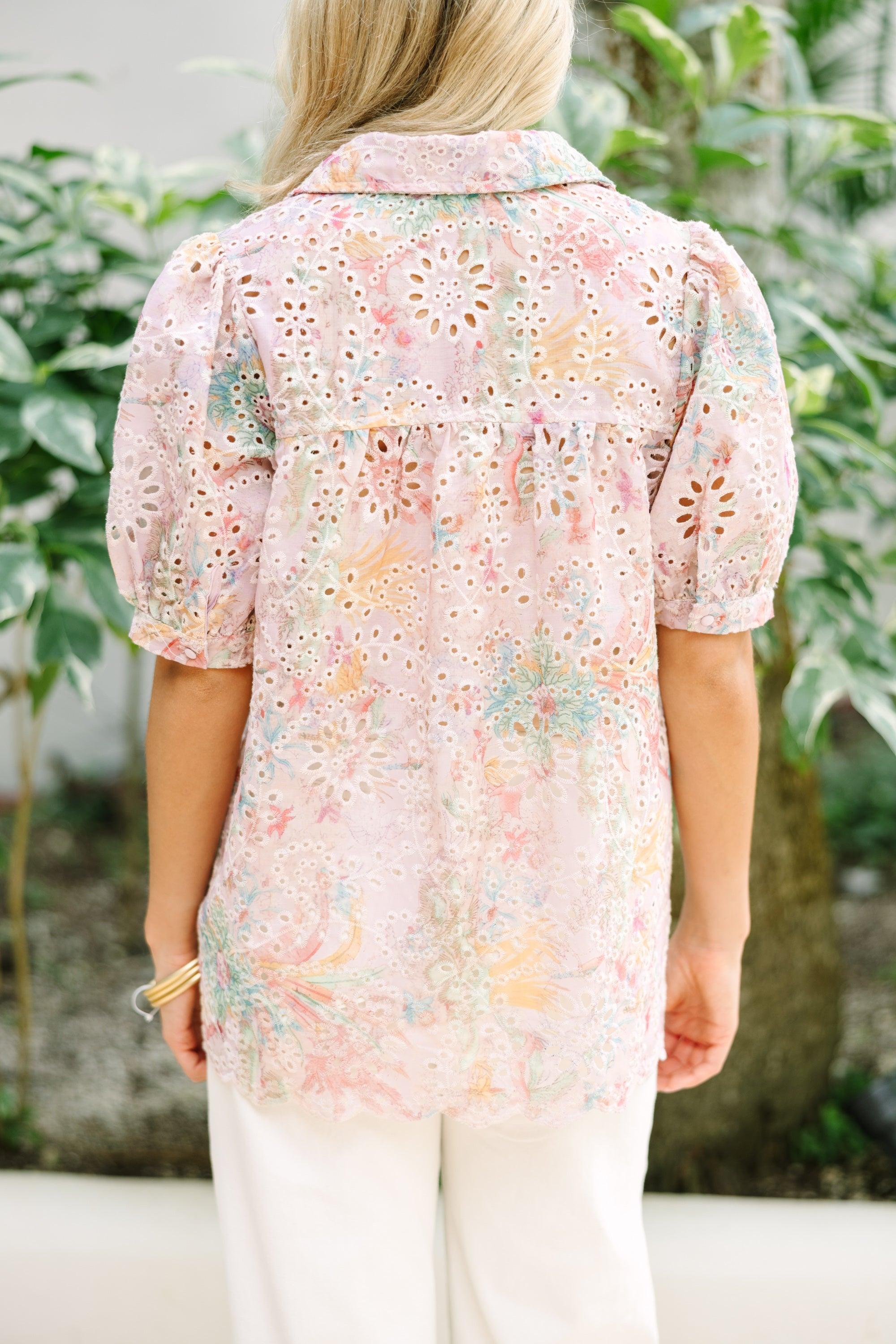 Sounds Of Joy Pink Eyelet Blouse Female Product Image