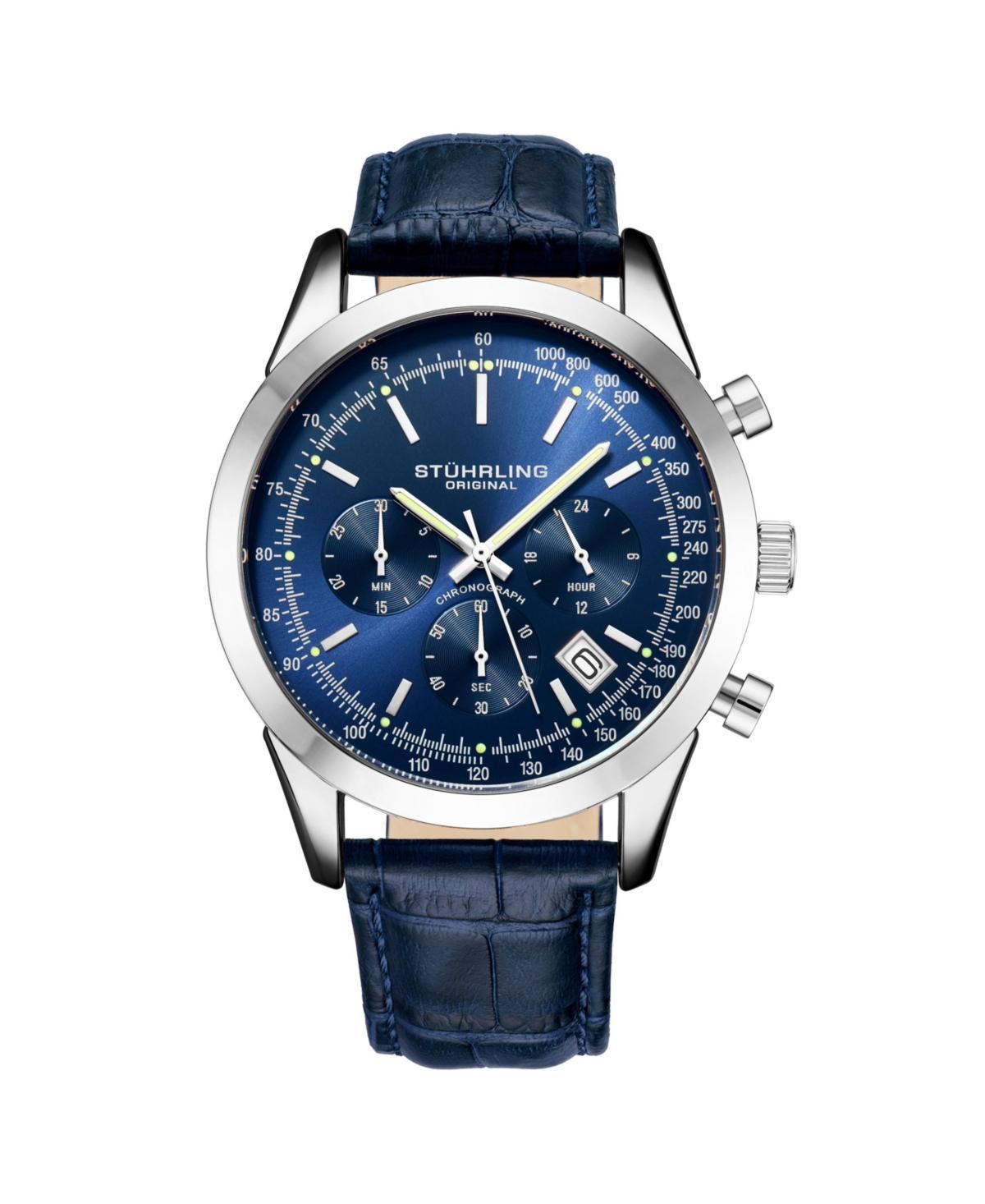 Stuhrling Mens Monaco Blue Leather Dial, 44mm Round Watch - Blue Product Image