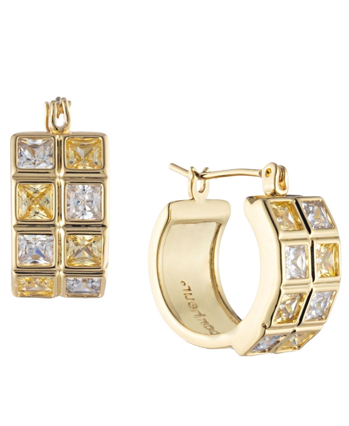 Bonheur Jewelry Womens Astor Yellow & White Crystal Hoop Earrings in Yellow Gold Product Image