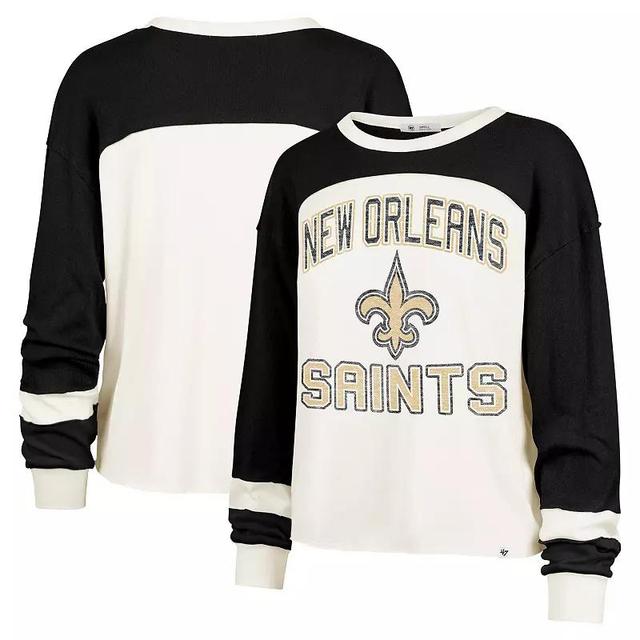 Womens 47 Cream New Orleans Saints Double Header Curve Raglan Long Sleeve Crop Top Product Image