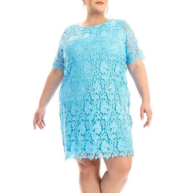 Plus Size Nina Leonard Lace Sheath Dress, Womens Blue Product Image