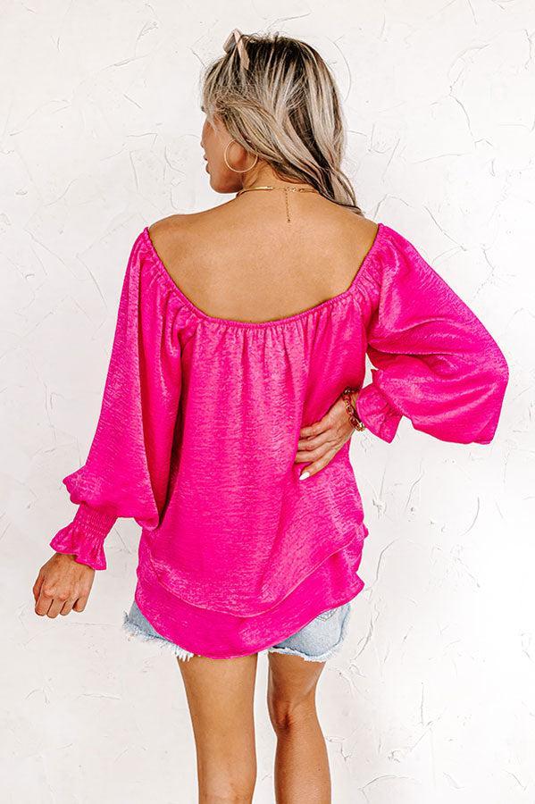 Truly Chic Satin Shift Top In Hot Pink Product Image